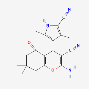 molecular formula C19H20N4O2 B11090476 4-(2-amino-3-cyano-7,7-dimethyl-5-oxo-5,6,7,8-tetrahydro-4H-chromen-4-yl)-3,5-dimethyl-1H-pyrrole-2-carbonitrile 