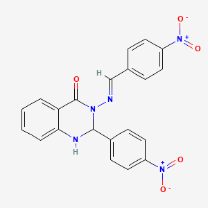 molecular formula C21H15N5O5 B11090477 2-(4-nitrophenyl)-3-{[(E)-(4-nitrophenyl)methylidene]amino}-2,3-dihydroquinazolin-4(1H)-one 