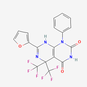 molecular formula C18H10F6N4O3 B11090512 7-(furan-2-yl)-1-phenyl-5,5-bis(trifluoromethyl)-5,8-dihydropyrimido[4,5-d]pyrimidine-2,4(1H,3H)-dione 