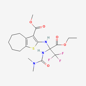 molecular formula C19H26F3N3O5S B11090547 methyl 2-({2-[(dimethylcarbamoyl)amino]-3-ethoxy-1,1,1-trifluoro-3-oxopropan-2-yl}amino)-5,6,7,8-tetrahydro-4H-cyclohepta[b]thiophene-3-carboxylate 