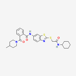 molecular formula C29H34N4O3S2 B11090555 N-(2-{[2-(cyclohexylamino)-2-oxoethyl]sulfanyl}-1,3-benzothiazol-6-yl)-2-[(4-methylpiperidin-1-yl)carbonyl]benzamide 