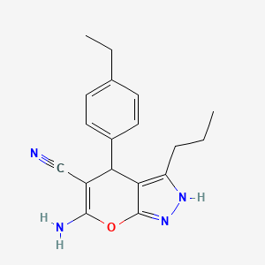 molecular formula C18H20N4O B11090600 6-Amino-4-(4-ethylphenyl)-3-propyl-1,4-dihydropyrano[2,3-c]pyrazole-5-carbonitrile 