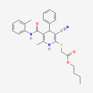 molecular formula C27H29N3O3S B11090662 Butyl ({3-cyano-6-methyl-5-[(2-methylphenyl)carbamoyl]-4-phenyl-1,4-dihydropyridin-2-yl}sulfanyl)acetate 