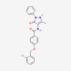 molecular formula C25H22ClN3O3 B11090668 4-[(2-chlorobenzyl)oxy]-N-(1,5-dimethyl-3-oxo-2-phenyl-2,3-dihydro-1H-pyrazol-4-yl)benzamide 