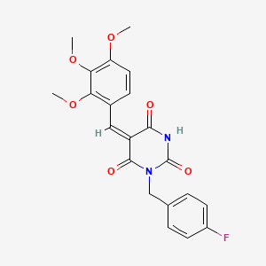 molecular formula C21H19FN2O6 B11090716 (5E)-1-(4-fluorobenzyl)-5-(2,3,4-trimethoxybenzylidene)pyrimidine-2,4,6(1H,3H,5H)-trione 