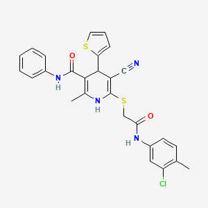 molecular formula C27H23ClN4O2S2 B11090729 6-({2-[(3-chloro-4-methylphenyl)amino]-2-oxoethyl}sulfanyl)-5-cyano-2-methyl-N-phenyl-4-(thiophen-2-yl)-1,4-dihydropyridine-3-carboxamide 