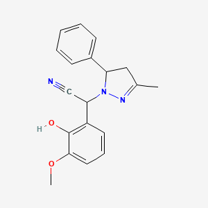 molecular formula C19H19N3O2 B11090758 (2-Hydroxy-3-methoxyphenyl)(3-methyl-5-phenyl-4,5-dihydro-1H-pyrazol-1-yl)acetonitrile 