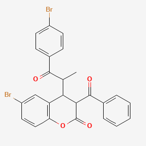 molecular formula C25H18Br2O4 B11090789 6-bromo-4-[1-(4-bromophenyl)-1-oxopropan-2-yl]-3-(phenylcarbonyl)-3,4-dihydro-2H-chromen-2-one 