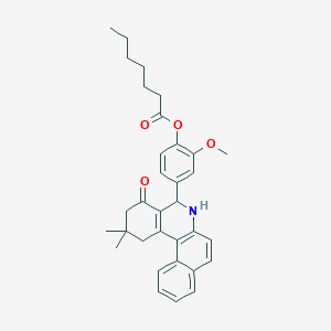 molecular formula C33H37NO4 B11090943 4-(2,2-Dimethyl-4-oxo-1,2,3,4,5,6-hexahydrobenzo[a]phenanthridin-5-yl)-2-methoxyphenyl heptanoate 