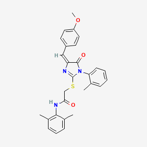 molecular formula C28H27N3O3S B11090958 N-(2,6-dimethylphenyl)-2-{[(4E)-4-(4-methoxybenzylidene)-1-(2-methylphenyl)-5-oxo-4,5-dihydro-1H-imidazol-2-yl]sulfanyl}acetamide 