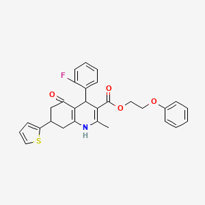 molecular formula C29H26FNO4S B11091034 2-Phenoxyethyl 4-(2-fluorophenyl)-2-methyl-5-oxo-7-(thiophen-2-yl)-1,4,5,6,7,8-hexahydroquinoline-3-carboxylate 