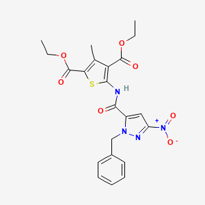 molecular formula C22H22N4O7S B11091101 diethyl 5-{[(1-benzyl-3-nitro-1H-pyrazol-5-yl)carbonyl]amino}-3-methylthiophene-2,4-dicarboxylate 