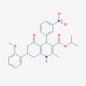 molecular formula C27H28N2O6 B11091140 Propan-2-yl 7-(2-methoxyphenyl)-2-methyl-4-(3-nitrophenyl)-5-oxo-1,4,5,6,7,8-hexahydroquinoline-3-carboxylate 