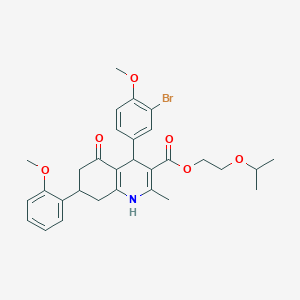 molecular formula C30H34BrNO6 B11091167 2-(Propan-2-yloxy)ethyl 4-(3-bromo-4-methoxyphenyl)-7-(2-methoxyphenyl)-2-methyl-5-oxo-1,4,5,6,7,8-hexahydroquinoline-3-carboxylate 