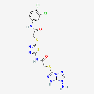 molecular formula C15H14Cl2N10O2S3 B11091194 2-[(7-amino-7,7a-dihydro-1H-[1,2,4]triazolo[4,3-b][1,2,4]triazol-3-yl)sulfanyl]-N-[5-({2-[(3,4-dichlorophenyl)amino]-2-oxoethyl}sulfanyl)-1,3,4-thiadiazol-2-yl]acetamide 