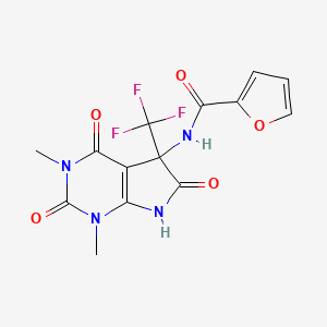 molecular formula C14H11F3N4O5 B11091198 N-[1,3-dimethyl-2,4,6-trioxo-5-(trifluoromethyl)-2,3,4,5,6,7-hexahydro-1H-pyrrolo[2,3-d]pyrimidin-5-yl]furan-2-carboxamide 