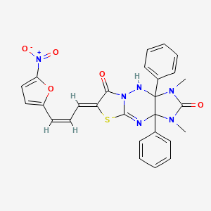 molecular formula C27H22N6O5S B11091267 (6Z)-1,3-dimethyl-6-[(2Z)-3-(5-nitrofuran-2-yl)prop-2-en-1-ylidene]-3a,9a-diphenyl-3,3a,9,9a-tetrahydroimidazo[4,5-e][1,3]thiazolo[3,2-b][1,2,4]triazine-2,7(1H,6H)-dione 