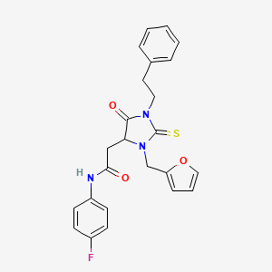 molecular formula C24H22FN3O3S B11091270 N-(4-fluorophenyl)-2-[3-(furan-2-ylmethyl)-5-oxo-1-(2-phenylethyl)-2-thioxoimidazolidin-4-yl]acetamide 