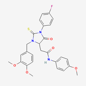 molecular formula C27H26FN3O5S B11091271 2-[3-(3,4-dimethoxybenzyl)-1-(4-fluorophenyl)-5-oxo-2-thioxoimidazolidin-4-yl]-N-(4-methoxyphenyl)acetamide 