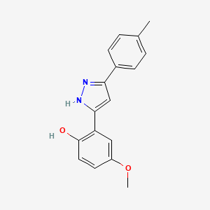 molecular formula C17H16N2O2 B11091311 4-Methoxy-2-[5-(4-methylphenyl)-1H-pyrazol-3-yl]phenol 