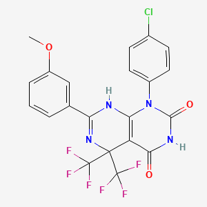 molecular formula C21H13ClF6N4O3 B11091317 1-(4-chlorophenyl)-4-hydroxy-7-(3-methoxyphenyl)-5,5-bis(trifluoromethyl)-5,8-dihydropyrimido[4,5-d]pyrimidin-2(1H)-one 