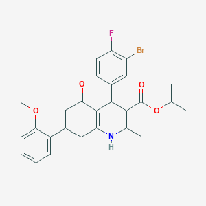 molecular formula C27H27BrFNO4 B11091320 Propan-2-yl 4-(3-bromo-4-fluorophenyl)-7-(2-methoxyphenyl)-2-methyl-5-oxo-1,4,5,6,7,8-hexahydroquinoline-3-carboxylate 