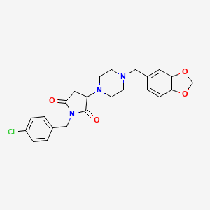 molecular formula C23H24ClN3O4 B11091355 3-[4-(1,3-Benzodioxol-5-ylmethyl)piperazin-1-yl]-1-(4-chlorobenzyl)pyrrolidine-2,5-dione 