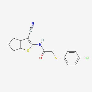 2-[(4-chlorophenyl)sulfanyl]-N-(3-cyano-5,6-dihydro-4H-cyclopenta[b]thiophen-2-yl)acetamide