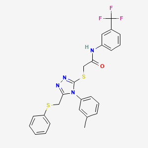 molecular formula C25H21F3N4OS2 B11091403 2-({4-(3-methylphenyl)-5-[(phenylsulfanyl)methyl]-4H-1,2,4-triazol-3-yl}sulfanyl)-N-[3-(trifluoromethyl)phenyl]acetamide CAS No. 539811-49-9