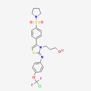 molecular formula C23H24ClF2N3O4S2 B11091409 3-[(2Z)-2-({4-[chloro(difluoro)methoxy]phenyl}imino)-4-[4-(pyrrolidin-1-ylsulfonyl)phenyl]-1,3-thiazol-3(2H)-yl]propan-1-ol 