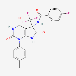 4-fluoro-N-[4-hydroxy-1-(4-methylphenyl)-2,6-dioxo-5-(trifluoromethyl)-2,5,6,7-tetrahydro-1H-pyrrolo[2,3-d]pyrimidin-5-yl]benzamide