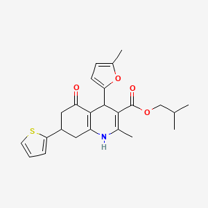 molecular formula C24H27NO4S B11091495 2-Methylpropyl 2-methyl-4-(5-methylfuran-2-yl)-5-oxo-7-(thiophen-2-yl)-1,4,5,6,7,8-hexahydroquinoline-3-carboxylate 