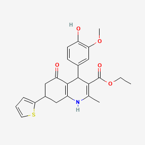 Ethyl 4-(4-hydroxy-3-methoxyphenyl)-2-methyl-5-oxo-7-(thiophen-2-yl)-1,4,5,6,7,8-hexahydroquinoline-3-carboxylate