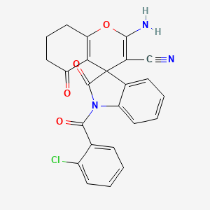 molecular formula C24H16ClN3O4 B11091610 2-Amino-1'-(2-chlorobenzoyl)-2',5-dioxo-1',2',5,6,7,8-hexahydrospiro[chromene-4,3'-indole]-3-carbonitrile 