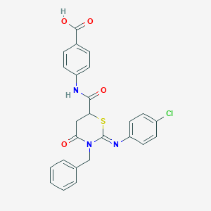 4-[({(2Z)-3-benzyl-2-[(4-chlorophenyl)imino]-4-oxo-1,3-thiazinan-6-yl}carbonyl)amino]benzoic acid