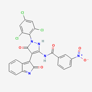 3-nitro-N-[(4Z)-5-oxo-4-(2-oxo-1,2-dihydro-3H-indol-3-ylidene)-1-(2,4,6-trichlorophenyl)-4,5-dihydro-1H-pyrazol-3-yl]benzamide