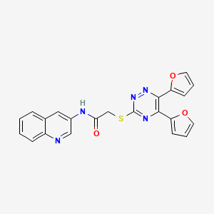 molecular formula C22H15N5O3S B11091658 2-{[5,6-DI(2-Furyl)-1,2,4-triazin-3-YL]sulfanyl}-N~1~-(3-quinolyl)acetamide 