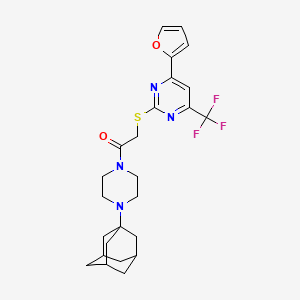 molecular formula C25H29F3N4O2S B11091686 1-[4-(1-Adamantyl)piperazino]-2-{[4-(2-furyl)-6-(trifluoromethyl)-2-pyrimidinyl]sulfanyl}-1-ethanone 