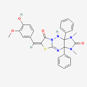 (6E)-6-(4-hydroxy-3-methoxybenzylidene)-1,3-dimethyl-3a,9a-diphenyl-3,3a,9,9a-tetrahydroimidazo[4,5-e][1,3]thiazolo[3,2-b][1,2,4]triazine-2,7(1H,6H)-dione