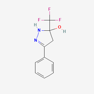 molecular formula C10H9F3N2O B11091714 3-Phenyl-5-(trifluoromethyl)-4,5-dihydro-1H-pyrazol-5-ol 