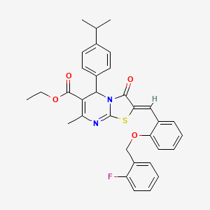 molecular formula C33H31FN2O4S B11091727 ethyl (2Z)-2-{2-[(2-fluorobenzyl)oxy]benzylidene}-7-methyl-3-oxo-5-[4-(propan-2-yl)phenyl]-2,3-dihydro-5H-[1,3]thiazolo[3,2-a]pyrimidine-6-carboxylate 