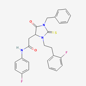 molecular formula C26H23F2N3O2S B11091764 2-{1-benzyl-3-[2-(2-fluorophenyl)ethyl]-5-oxo-2-thioxoimidazolidin-4-yl}-N-(4-fluorophenyl)acetamide 