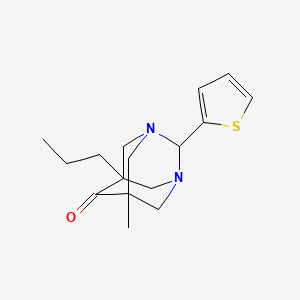 Tricyclo[3.3.1.1(3,7)]decan-6-one, 7-methyl-5-propyl-2-thiophen-2-yl-1,3-diaza-