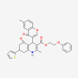 2-phenoxyethyl 2-methyl-4-(6-methyl-4-oxo-4H-chromen-3-yl)-5-oxo-7-(thiophen-2-yl)-1,4,5,6,7,8-hexahydroquinoline-3-carboxylate