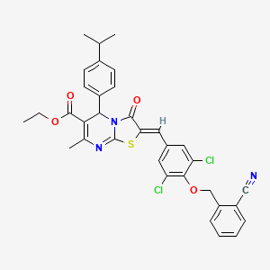 ethyl (2Z)-2-{3,5-dichloro-4-[(2-cyanobenzyl)oxy]benzylidene}-7-methyl-3-oxo-5-[4-(propan-2-yl)phenyl]-2,3-dihydro-5H-[1,3]thiazolo[3,2-a]pyrimidine-6-carboxylate