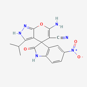 6'-Amino-3'-isopropyl-5-nitro-2-oxo-1,2-dihydro-1'H-spiro[indole-3,4'-pyrano[2,3-C]pyrazole]-5'-carbonitrile