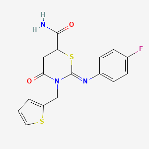 (2Z)-2-[(4-fluorophenyl)imino]-4-oxo-3-(thiophen-2-ylmethyl)-1,3-thiazinane-6-carboxamide