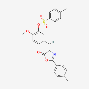 molecular formula C25H21NO6S B11092014 2-methoxy-5-{(E)-[2-(4-methylphenyl)-5-oxo-1,3-oxazol-4(5H)-ylidene]methyl}phenyl 4-methylbenzenesulfonate 