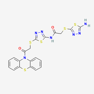 molecular formula C20H15N7O2S5 B11092016 2-[(5-amino-1,3,4-thiadiazol-2-yl)sulfanyl]-N-(5-{[2-oxo-2-(10H-phenothiazin-10-yl)ethyl]sulfanyl}-1,3,4-thiadiazol-2-yl)acetamide 