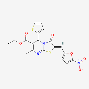 ethyl (2Z)-7-methyl-2-[(5-nitrofuran-2-yl)methylidene]-3-oxo-5-(thiophen-2-yl)-2,3-dihydro-5H-[1,3]thiazolo[3,2-a]pyrimidine-6-carboxylate